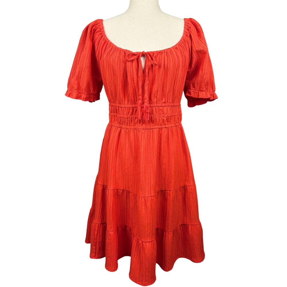 Mint & Blush Orange Tiered Puff Sleeve Smocked Dress Size L